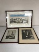 A plastic crate of assorted pictures and prints inc.