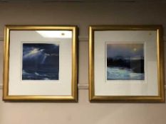 After W. Corbett : Waves at sunset, two limited edition colour prints signed in pencil.