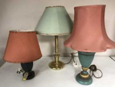 Five assorted table lamps and a gilt framed mirror