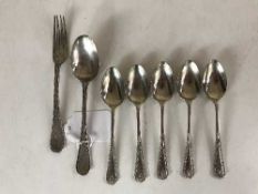 - WITHDRAWN - A set of five silver teaspoons, together with a matching silver fork and spoon, 5.