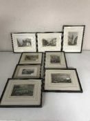 Eight framed colour etchings depicting scenes of Northumberland and Newcastle.