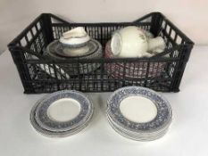 Two boxes of continental floral patterned dinner service, Medici dinner ware,