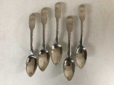 A set of five Georgian provincial silver teaspoons, Maker T W, probably Thomas Watson,