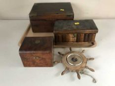 A tray of Victorian writing box, puzzle box,
