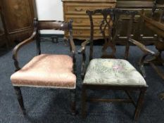 Two antique mahogany carver armchairs.