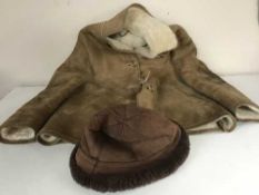 Two sheepskin coats and a sheepskin hat