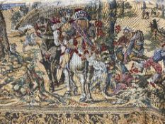 A large tapestry 19th century figures on horseback with city beyond