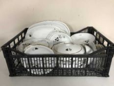 Two baskets of assorted china - boxed Chinese tea set, German KPN dinner ware, etc.
