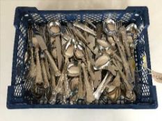 A crate containing a quantity of silver plated flatware (Q)