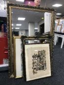 A gilt framed over mantel mirror, gilt mirror,