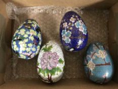 A group of four Chinese cloisonne enamel eggs, height 11.