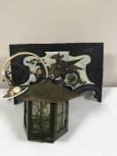 A brass three way light fitting,