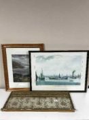 A pine framed pastel drawing by Sylvia Lynch - cottages with Highlands,