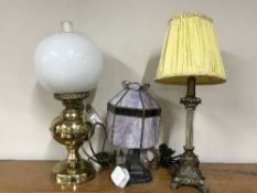 A converted brass oil lamp,