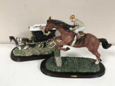 Juliana Collection figure - jockey on horseback with a Leonardo Collection Romany Gypsy caravan