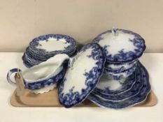 Twenty one pieces of Victorian blue and white dinner ware