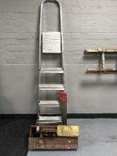 Set of extension ladders, wooden ladders, tool box,