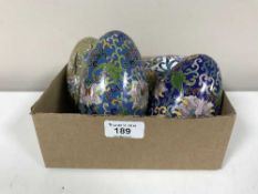 A group of four Chinese cloisonne enamel eggs, height 11.