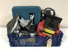 A basket of Workzone planer, electric knife sharpener,