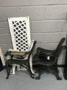 Four sets of cast iron bench ends and a bench back