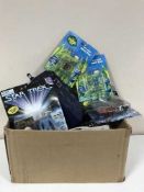 A box of assorted toys including Flintstones, Star Trek figures,