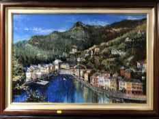 Dallas K Taylor : Continental harbour scene, oil on board, signed,