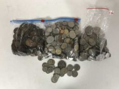 Three bags of copper and silver British and European coinage - crowns,