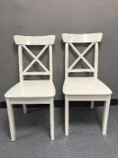 Four painted dining chairs and a walnut pedestal wine table