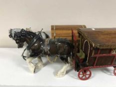 Two Romany Gypsy carriages and four shire horses