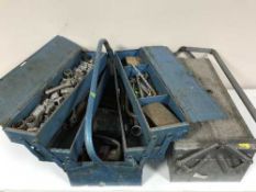 Two metal concertina tools boxes of hand tools