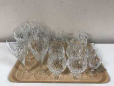 A tray of lead crystal drinking glasses - six Rockingham wine glasses etc