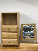 A oak bedside stand and dressing table mirror
