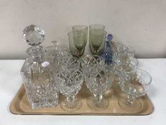 A tray of lead crystal decanter, drinking glasses,