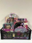 A basket of Disney Snow White head, Disney princess dolls, Disney Cinderella carriage,