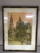 A framed and signed lithographic print Santiago by Richard Beer,