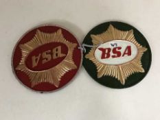 Two circular cast metal advertising signs - BSA