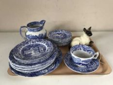A tray of Beswick Persian cat and twenty two pieces of Copeland Spode china