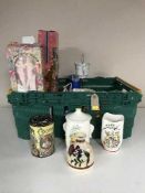 Two boxes of four 45 cases, four mirrors, five boxed dolls,