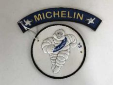 Two cast metal advertising plaques - Michelin
