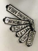 Six rectangular cast metal signs - Ladies, Gents,