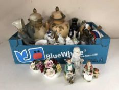 Four boxes of glass ware, serving plates, lidded vases,