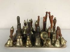 A tray of assorted brass bells