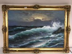 A gilt framed oil on canvas - seascape signed P.