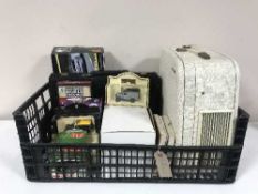 A basket of earthen ware tea and dinner set, Ringtons caddy, teapot,