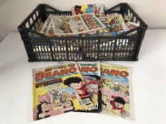 Two boxes of a large quantity of assorted Beano comics and calendars