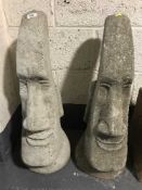 Two large garden ornaments - Easter Island heads