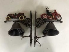Two cast metal bells on brackets - Motorcycle and Motorcar