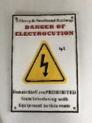 A cast metal Tilbury and Southend railway sign - Danger of Electrocution