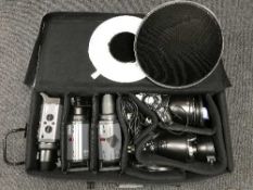 A Bowens 750 x 3 Speedlight photographic studio kit - travel pack and charger,