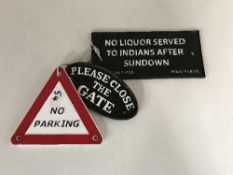 Three cast metal signs - please close the gate,